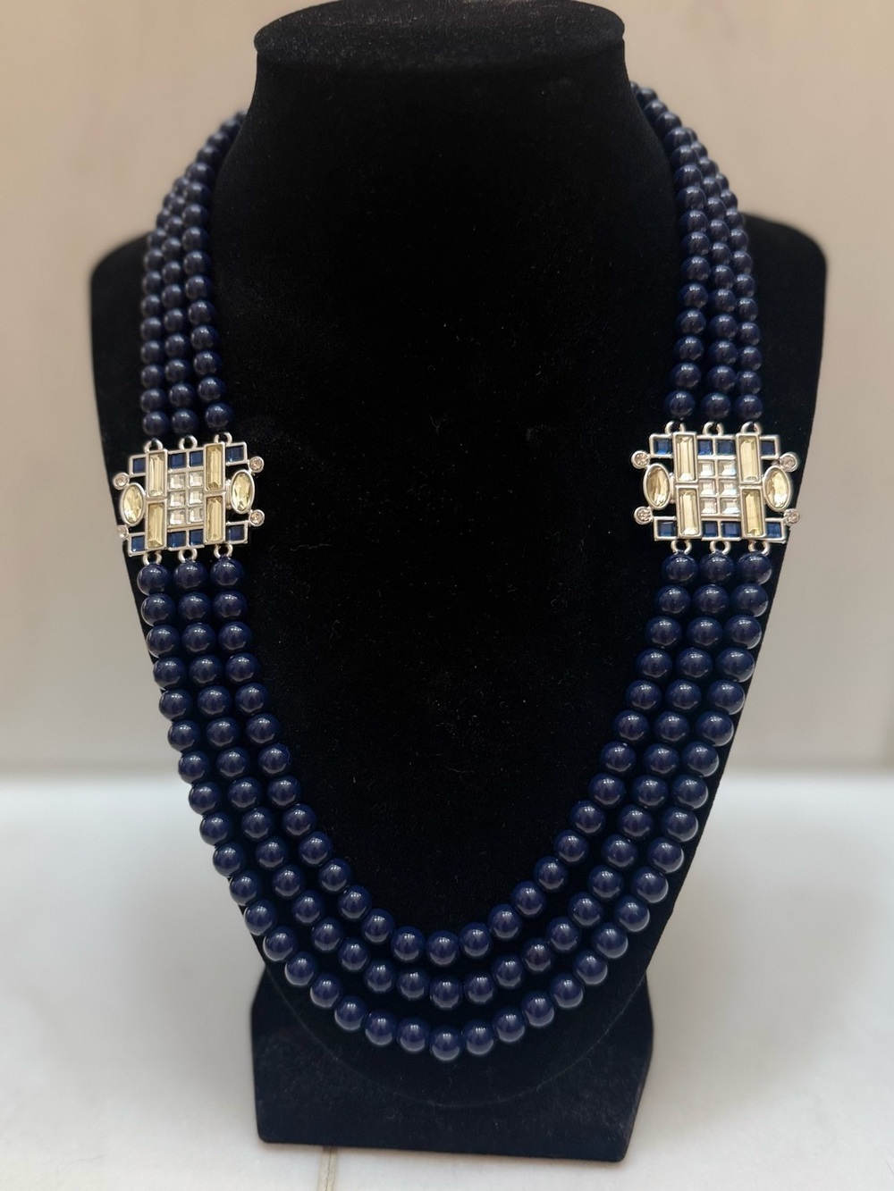 Lia Sophia Navy Three Strand Beaded Necklace - Picture 1 of 4